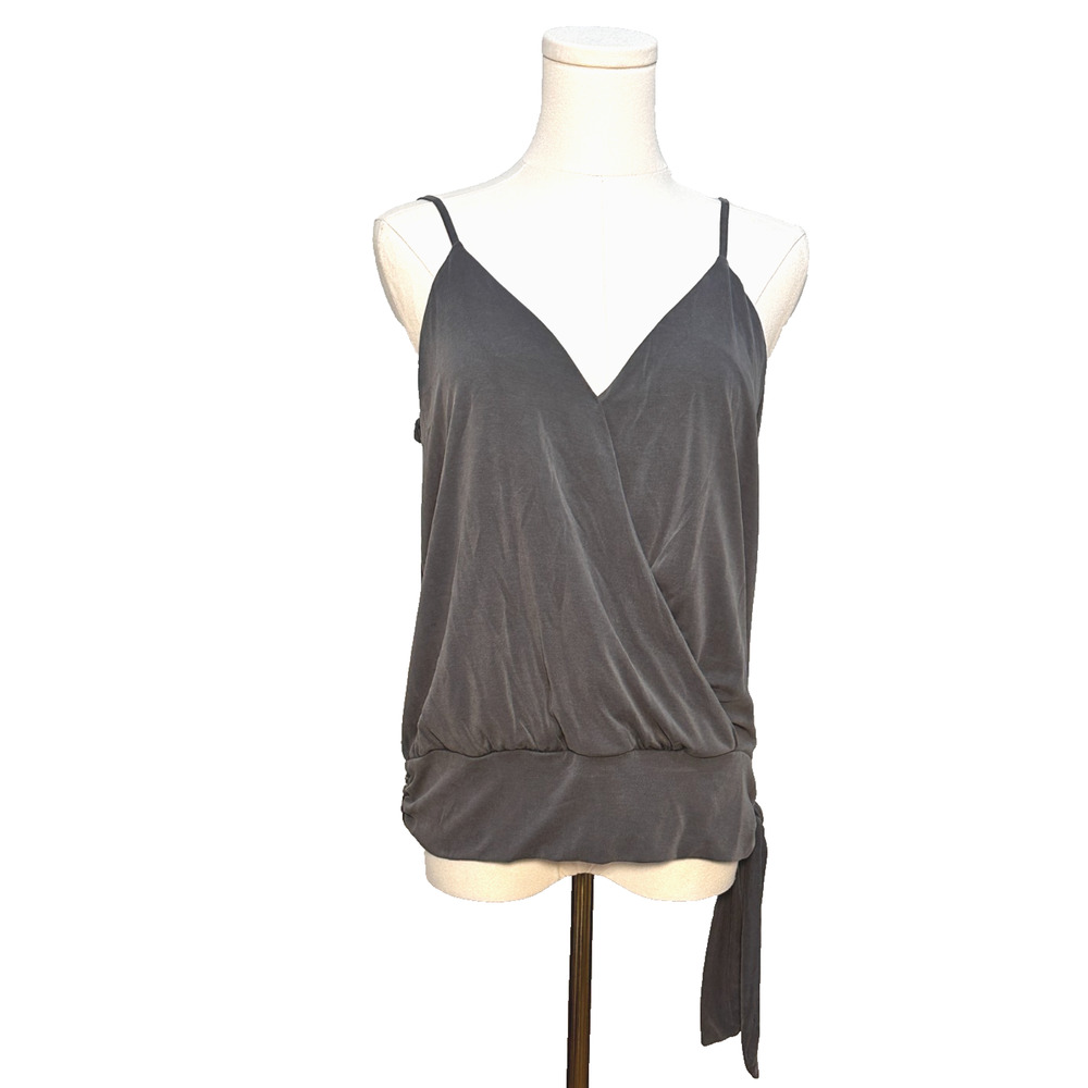 Allison Joy Modal V Neck Faux Wrap Side Tie Cami Charcoal Gray Small